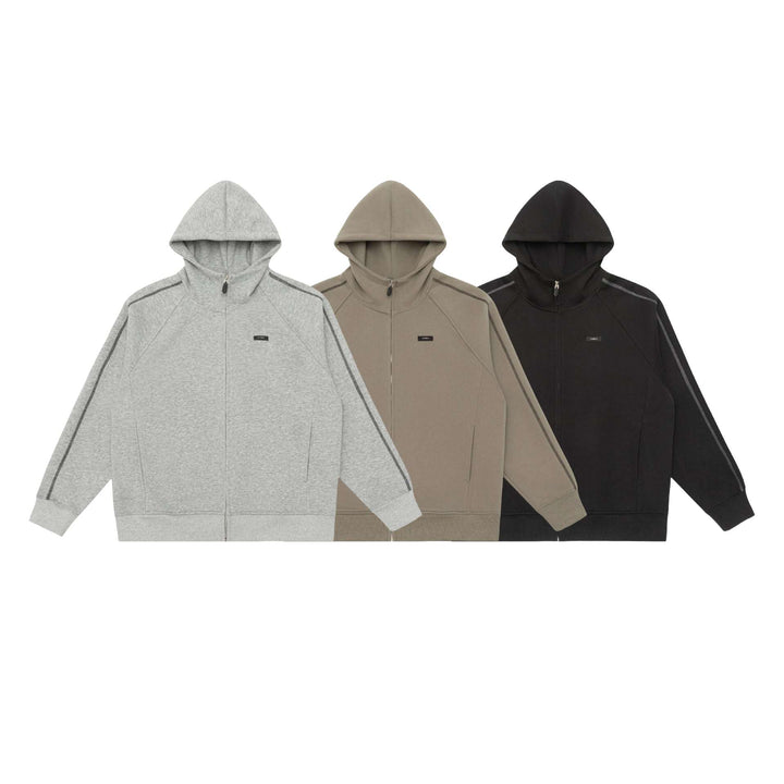 Unisex Oversize Reißverschluss-Kapuzenjacke mit Raglannähten und Rippenbündchen Drune
