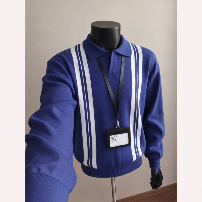 Herren Lässiger Pullover mit V-Ausschnitt und Streifen Drune