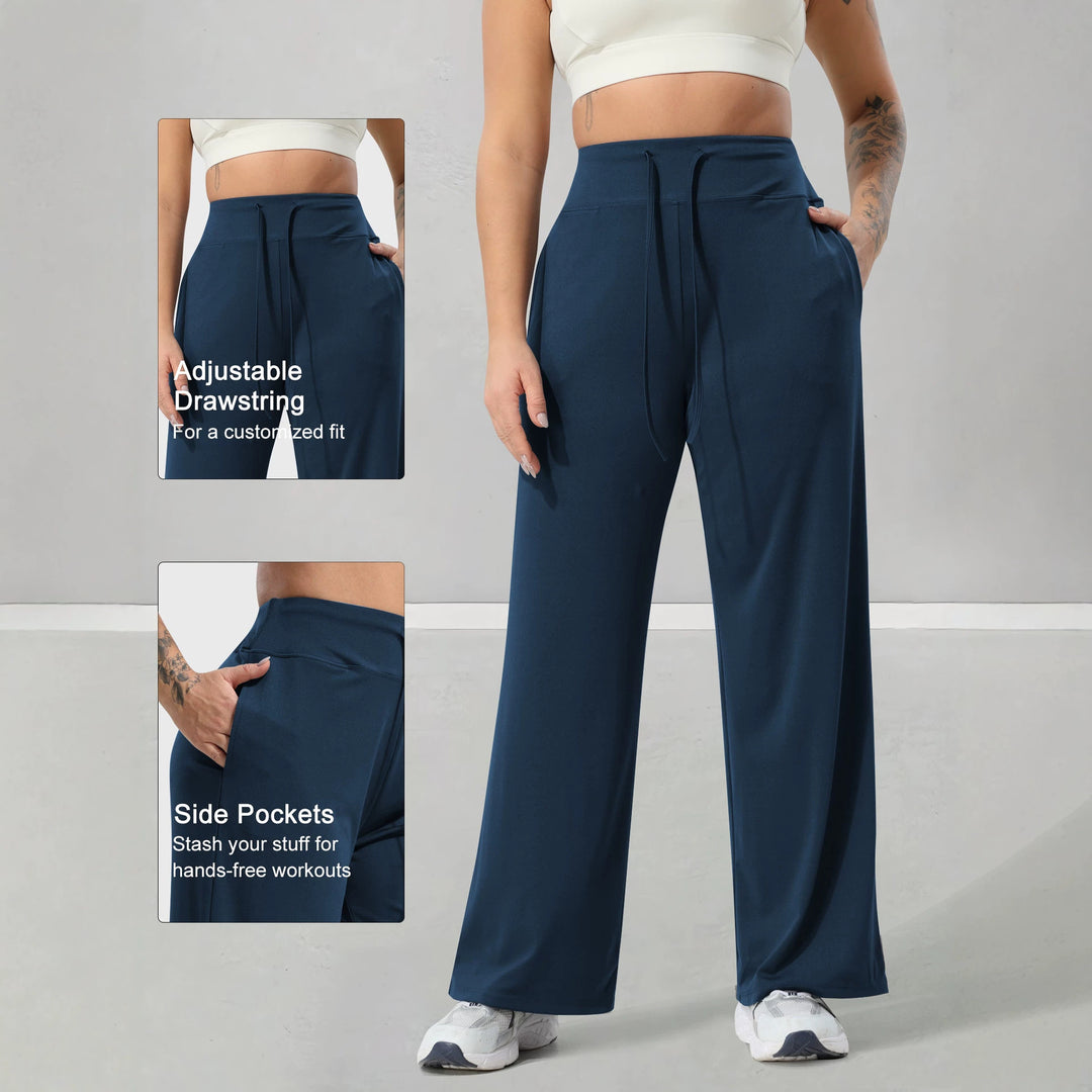 Damen Jogginghose mit hohem Bund, weitem Bein, Kordelzug und Seitentaschen Drune