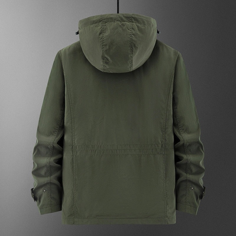 Herren Wetterfeste Utility-Fieldjacke mit Kapuze, Mesh-Futter und Multifunktions-Taschen Drune