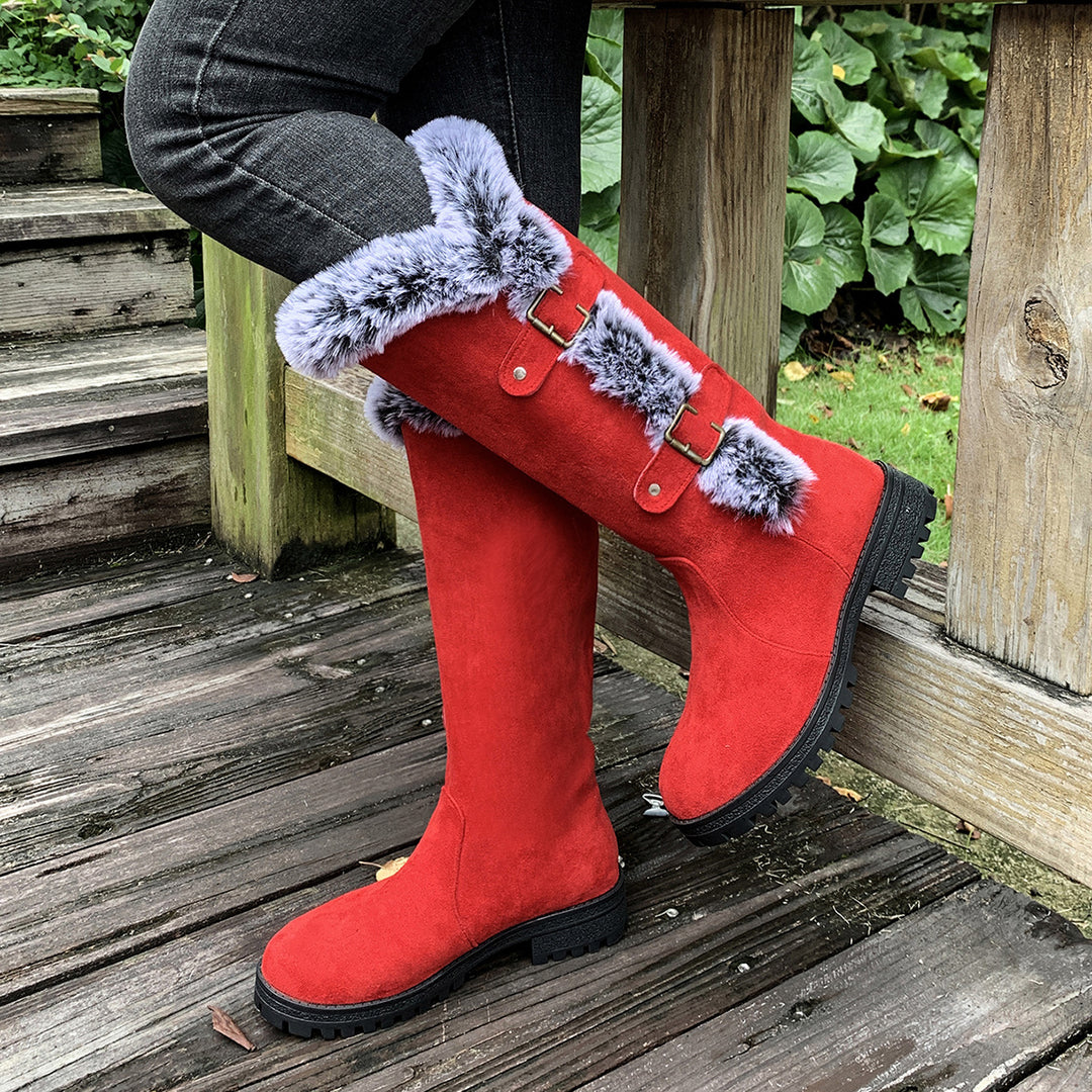 Damen Winterstiefel mit kuscheligem Kunstfellkragen und rutschfester Sohle Drune