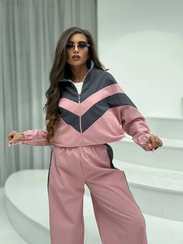 Damen sportliches Jacket und weite Hose Set Drune