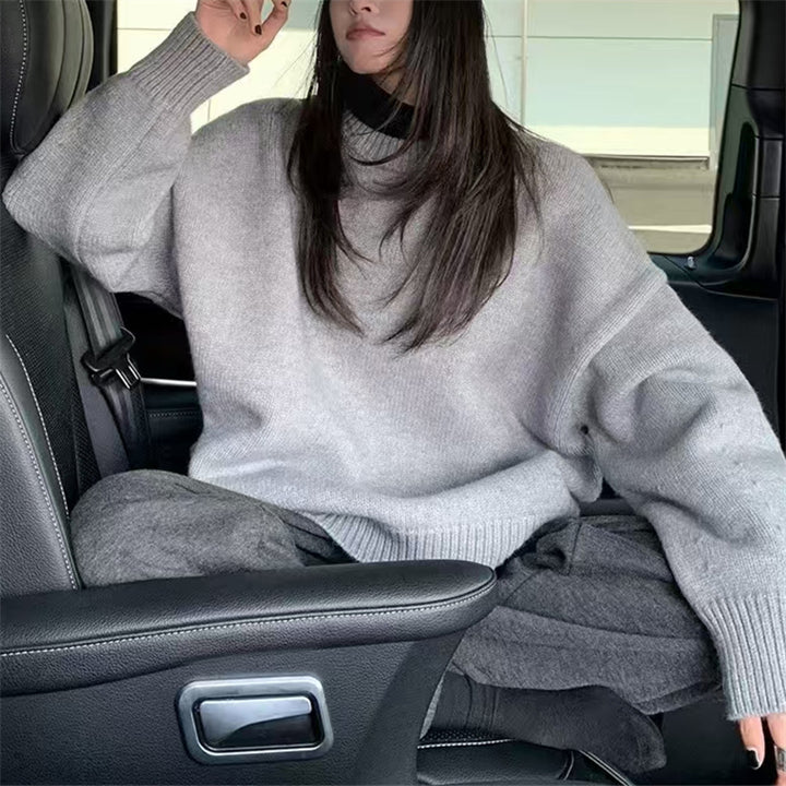 Damen kuscheliger Oversized Pullover mit Rundhalsausschnitt und vertrauter Strickstruktur Drune