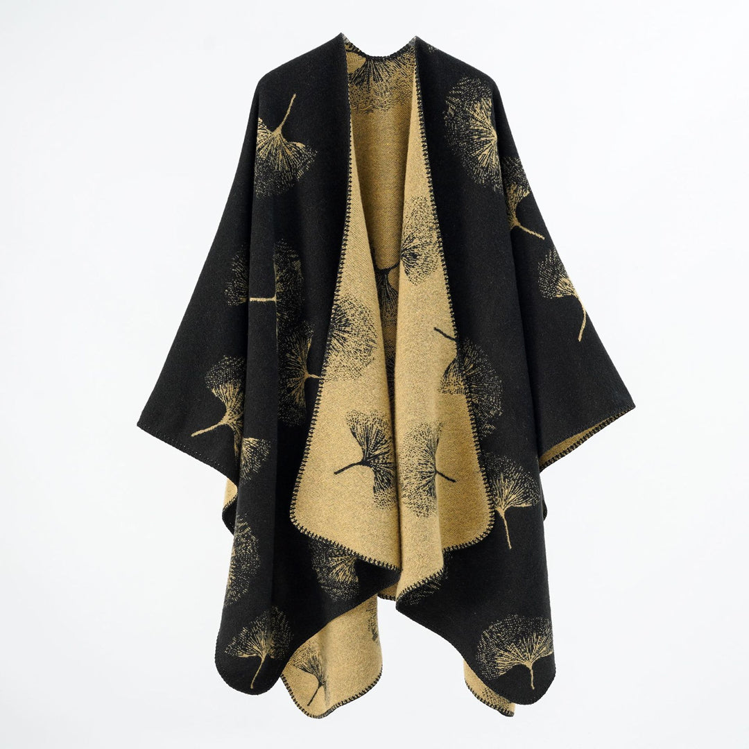 Damen Reversibler Wollmix‑Poncho mit Pusteblumen‑Jacquard und feiner Kettelkante Drune