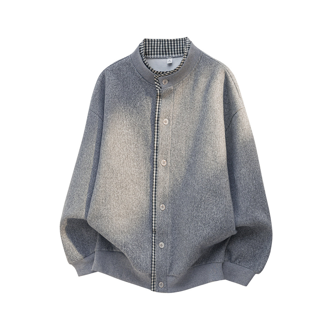 Unisex Oversize Hemdblousonjacke aus Wollmix mit Knopfleiste und kariertem Innenkragen Drune