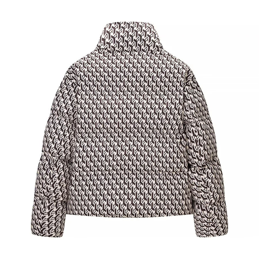 Damen nan gesteppte Steppjacke mit hohem Schlauchkragen, kastigem Cropped‑Schnitt und Allover‑Print Drune
