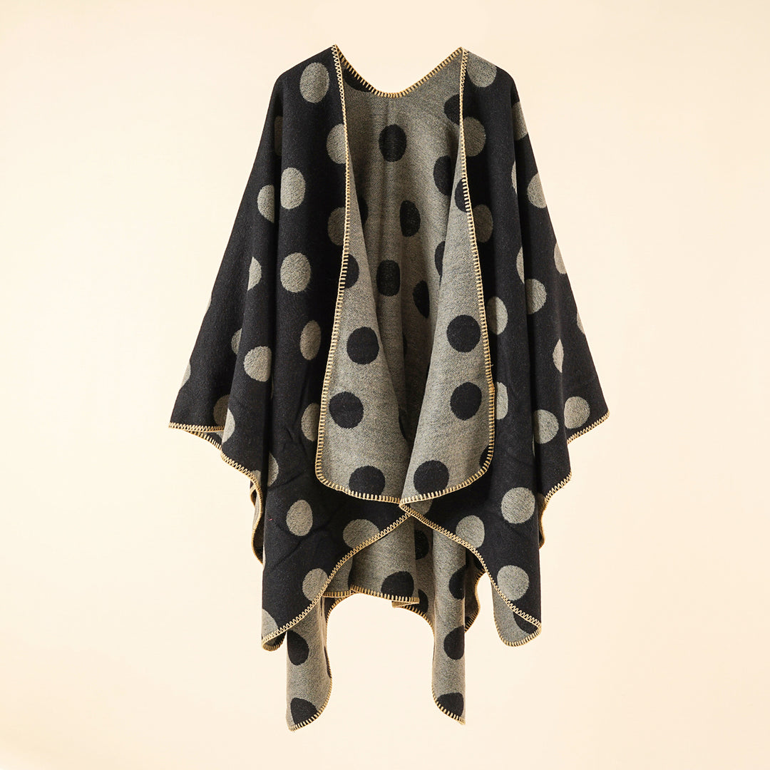 Damen Wendbarer Oversize-Capeponcho aus Jacquardstrick mit Zierstichkante Drune