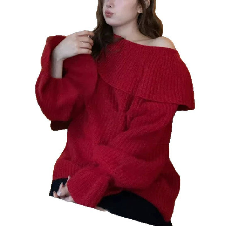 Damen Off-Shoulder Pullover aus grobem Strick Drune