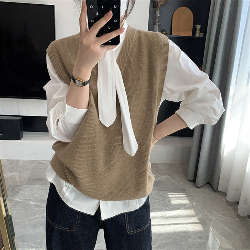 Damen Strickweste mit V-Ausschnitt und Knopfdetails Drune