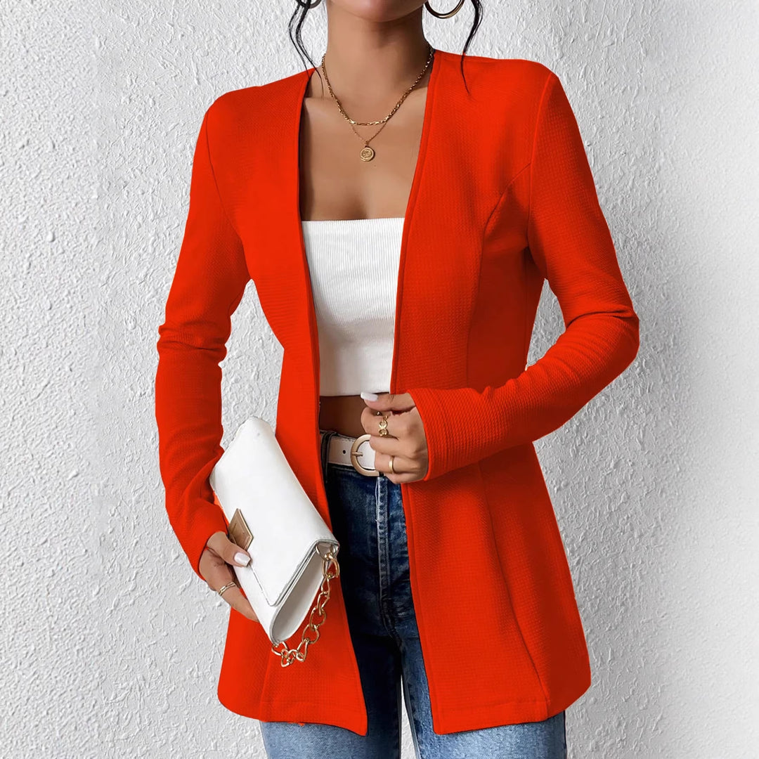 Damen Taillierter kragenloser Longblazer mit Ein-Knopf-Verschluss Drune