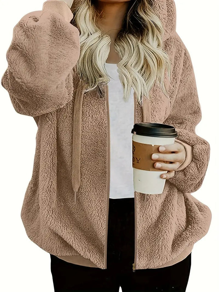 Damen Flauschige Kapuzenjacke mit Reißverschluss und praktischem Design Drune