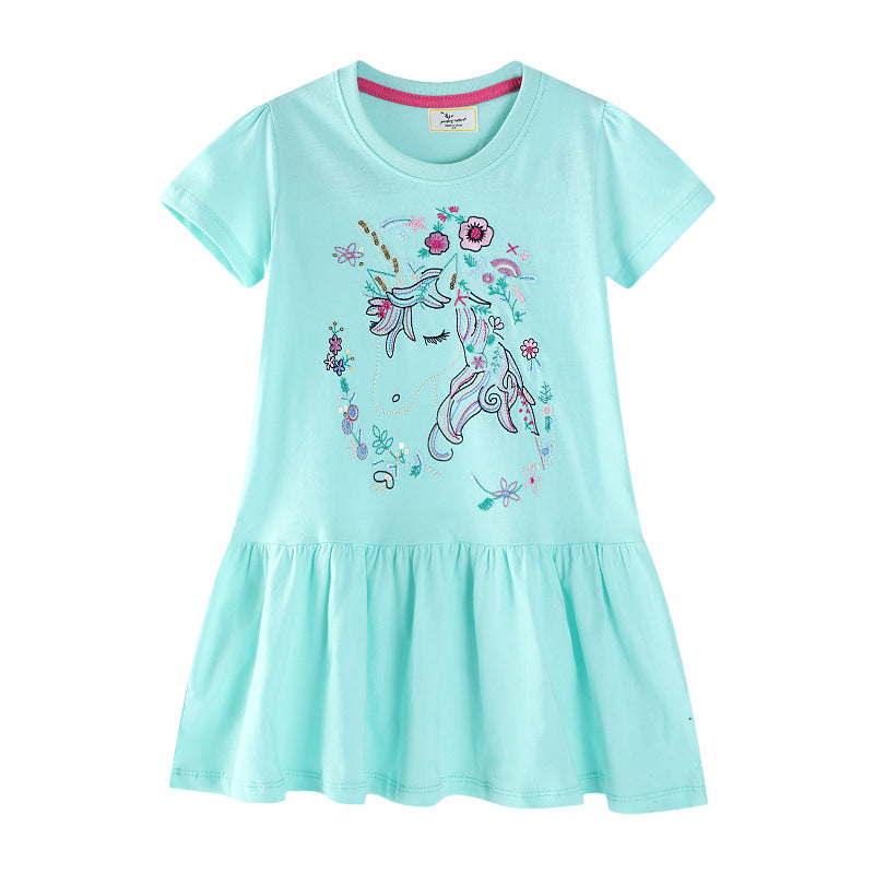 Mädchen Kurzarm Freizeitkleid mit bezauberndem Einhorn-Design Drune