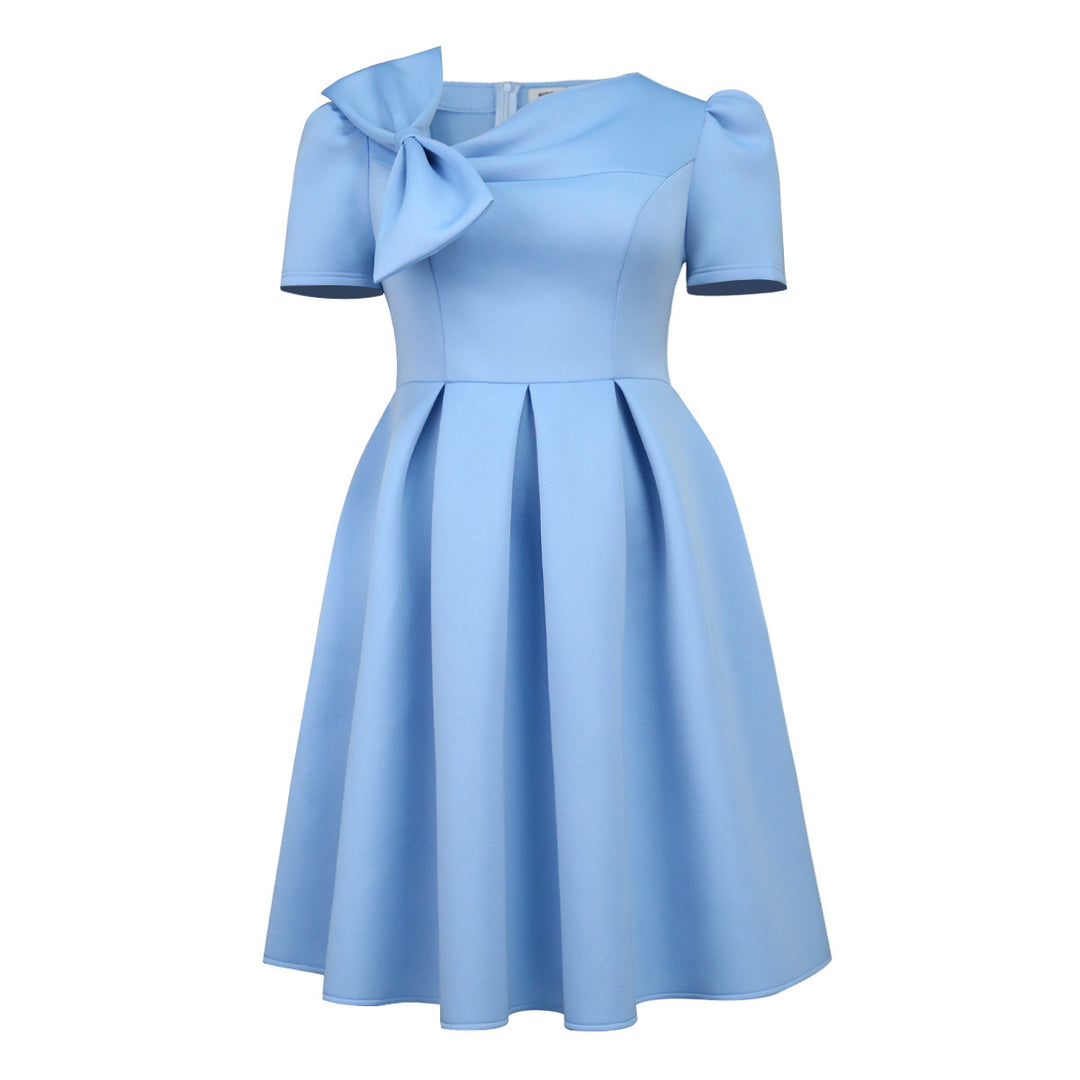 Damen A-Linien Kleid mit voluminösem Schleifenkragen Drune