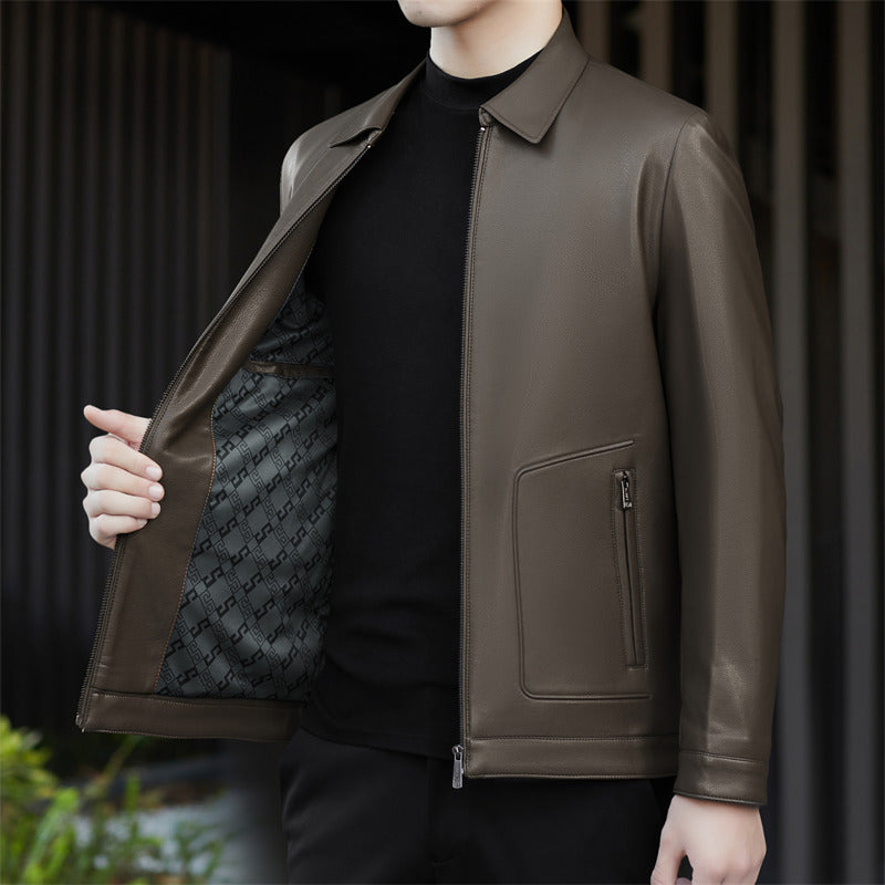 Herren elegante Kunstlederjacke mit praktischen Taschen Drune