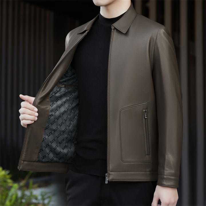 Herren elegante Kunstlederjacke mit praktischen Taschen Drune