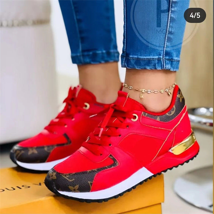 Damen Plateau-Sneakers mit atmungsaktivem Mesh, gepolsterter Innensohle und dekorativem Logomuster-Besatz Drune