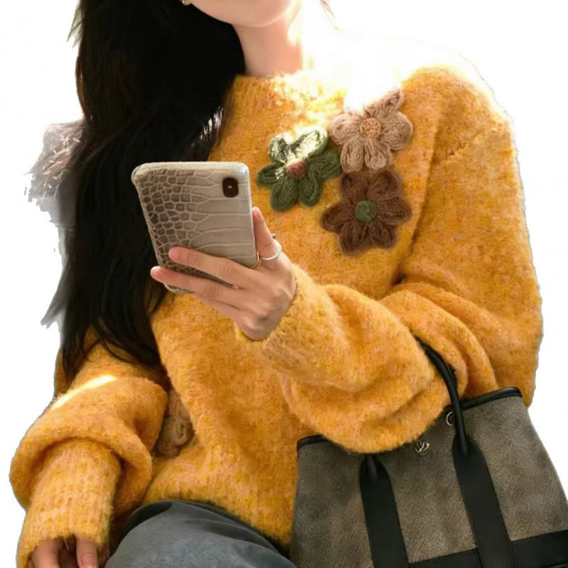 Damen Kuscheliger Pullover mit floralem 3D-Design Drune