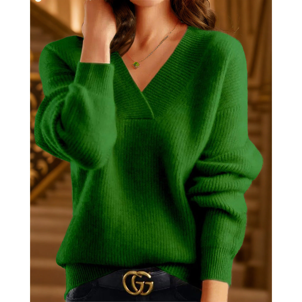 Damen nan kuscheliger V-Ausschnitt Pullover aus feinem Strick Drune