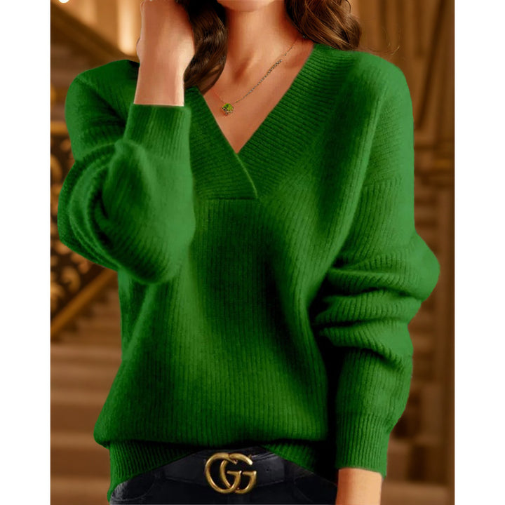 Damen nan kuscheliger V-Ausschnitt Pullover aus feinem Strick Drune