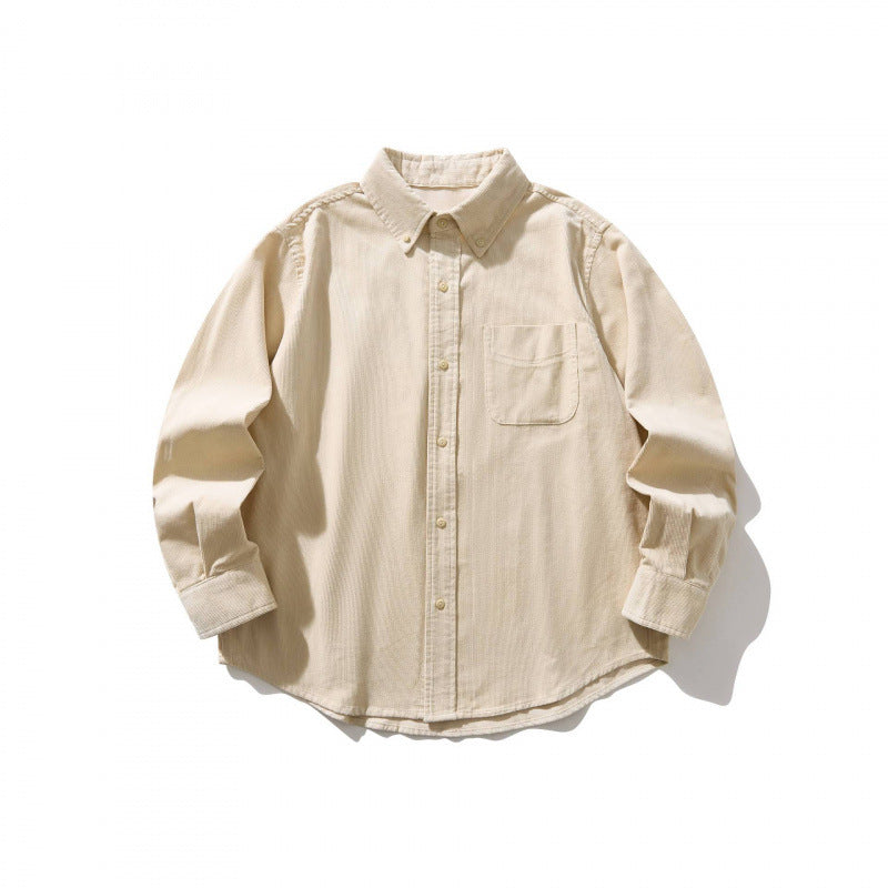 Unisex Kastenförmiges Cord-Hemd im Overshirt-Stil mit Button-Down-Kragen und aufgesetzter Brusttasche Drune
