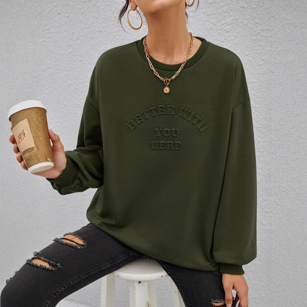 Damen lässiger Sweatshirt mit eingeprägtem Schriftzug Drune