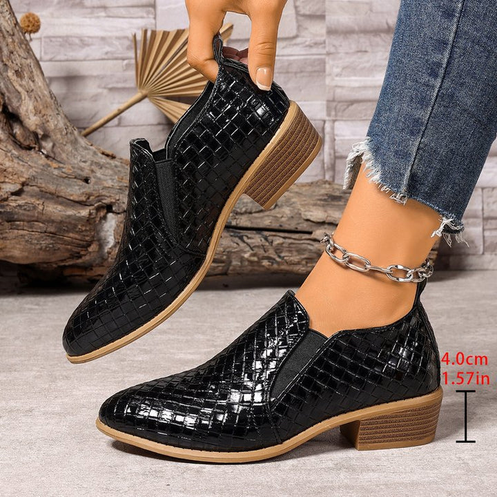Damen Geflochtene Slipper-Loafer mit niedrigem Blockabsatz Drune