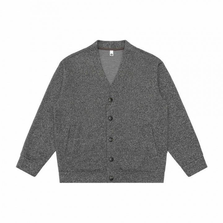Unisex Oversize-Strickcardigan mit V‑Ausschnitt, durchgehender Knopfleiste und aufgesetzten Eingrifftaschen Drune