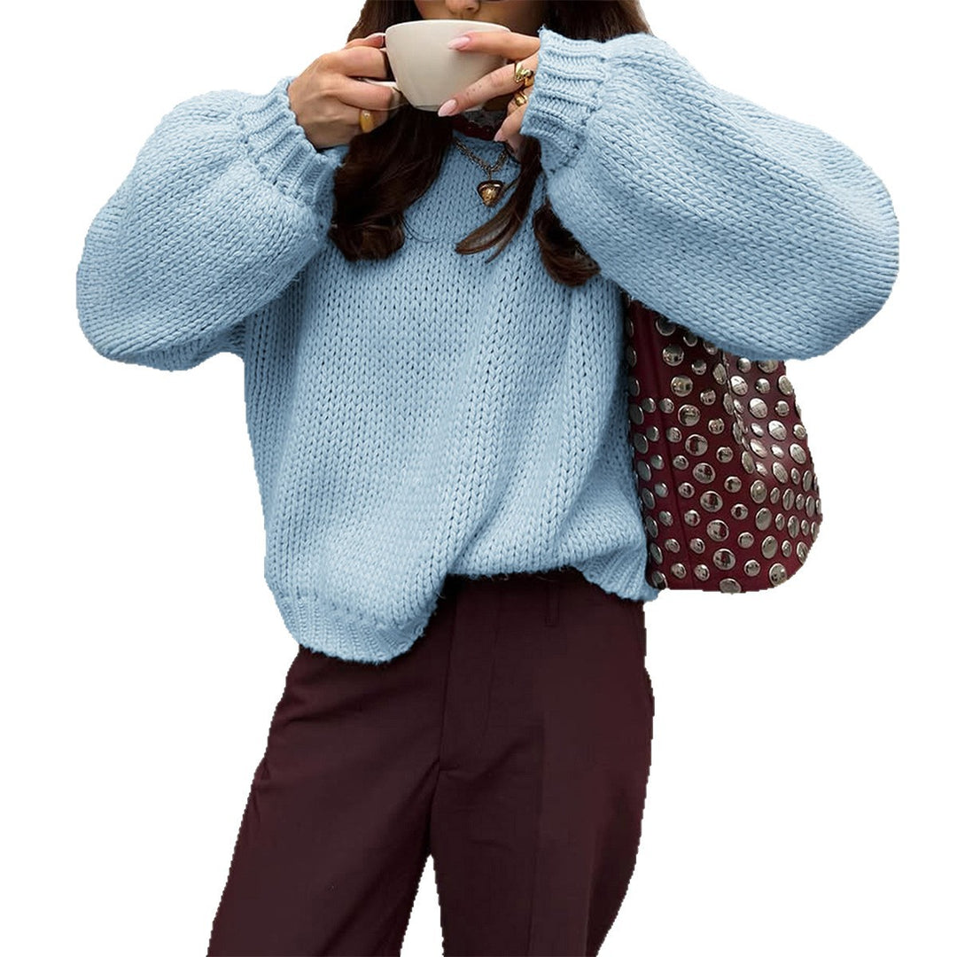 Damen nan oversized Grobstrickpullover mit Rundhalsausschnitt und gerippten Abschlüssen Drune