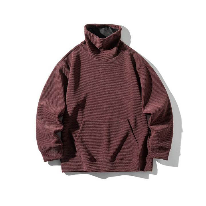 Unisex Oversize Waffelstruktur-Halbrollkragen-Sweatshirt mit Kängurutasche Drune