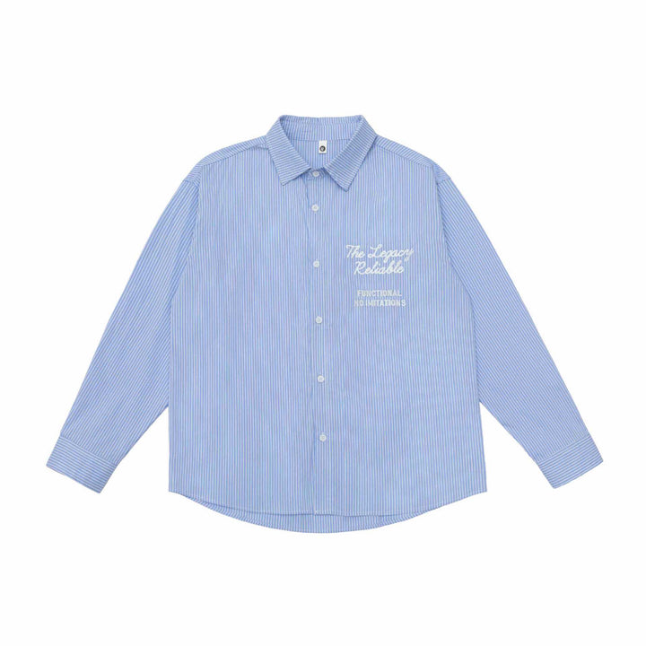 Unisex Oversize Streifenhemd mit Stickdetail und Kentkragen Drune
