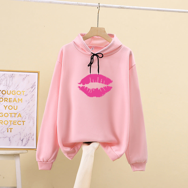Damen Hoodie mit auffälligem Lippenmotiv Drune