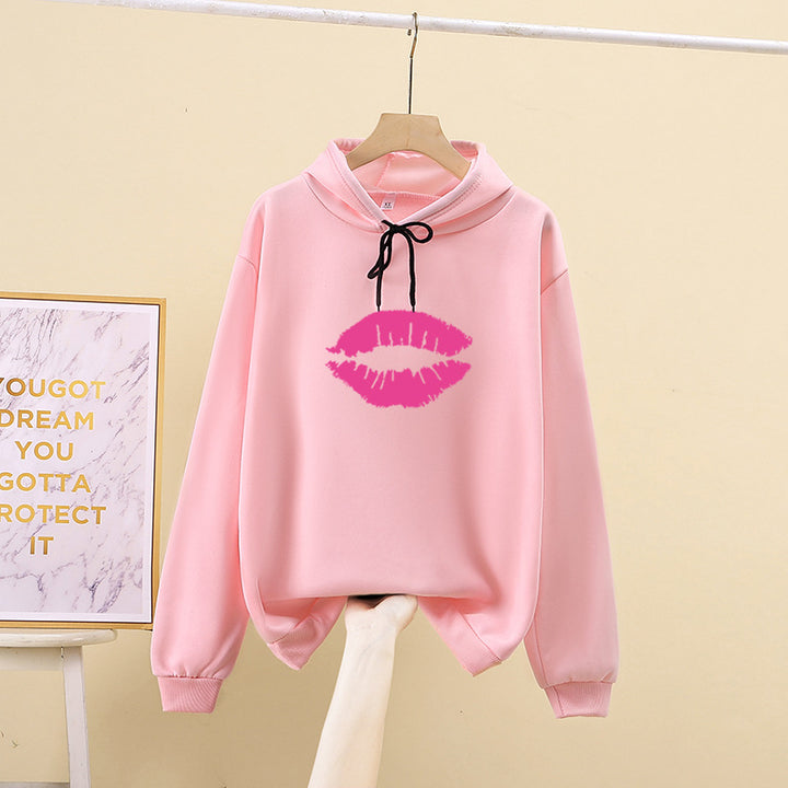 Damen Hoodie mit auffälligem Lippenmotiv Drune