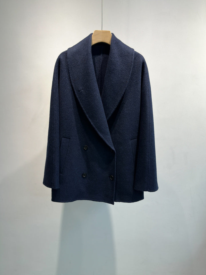 Damen Doppelreiher Strukturierter Wollmischung Jacke Drune
