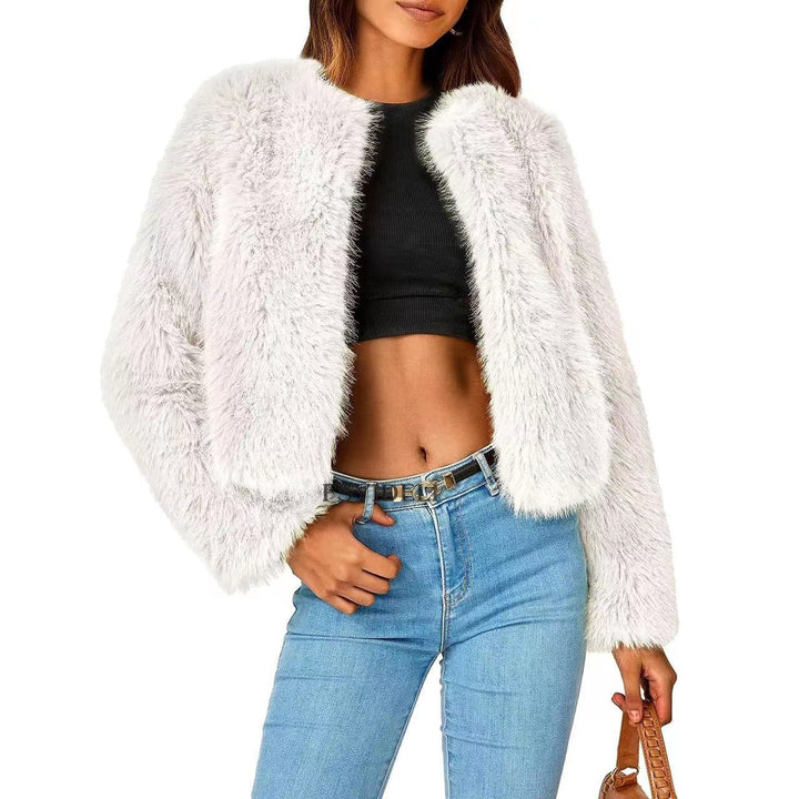 Damen Fleecejacke mit luxuriösem Fell-Design und voluminösen Ärmeln Drune