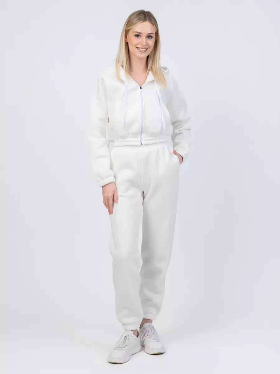 Damen Gekürztes Zip‑Hoodie mit elastischer High‑Waist Jogginghose Drune