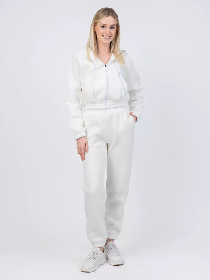 Damen Gekürztes Zip‑Hoodie mit elastischer High‑Waist Jogginghose Drune