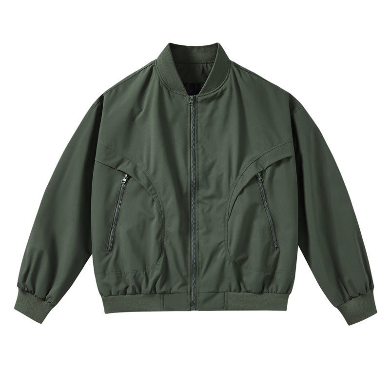 Unisex  lightweight stretch shell zip-front bomber jacket with curved zip utility pockets Drune