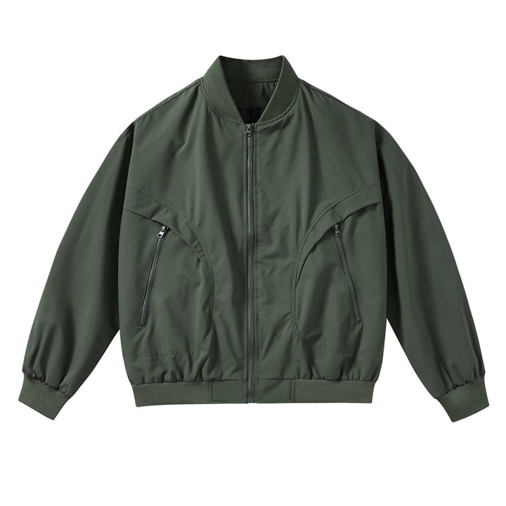 Unisex  lightweight stretch shell zip-front bomber jacket with curved zip utility pockets Drune