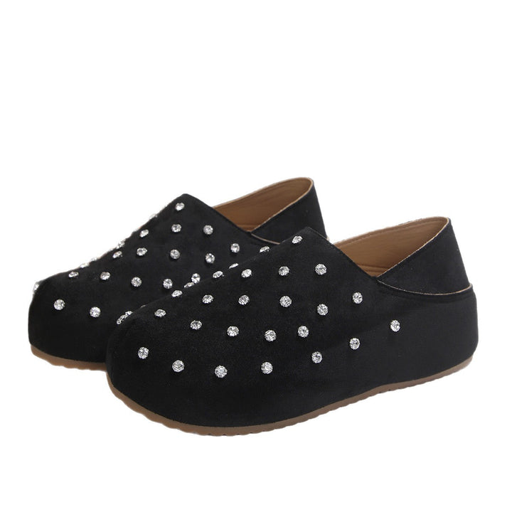 Damen Strassbesetzte Wildleder-Plateau-Hausschuhe Drune