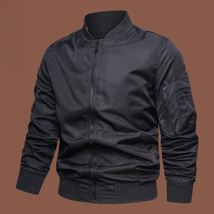 Herren nan leichter Nylon-Bomber mit Ärmeltasche, Reißverschluss und gerippten Bündchen Drune