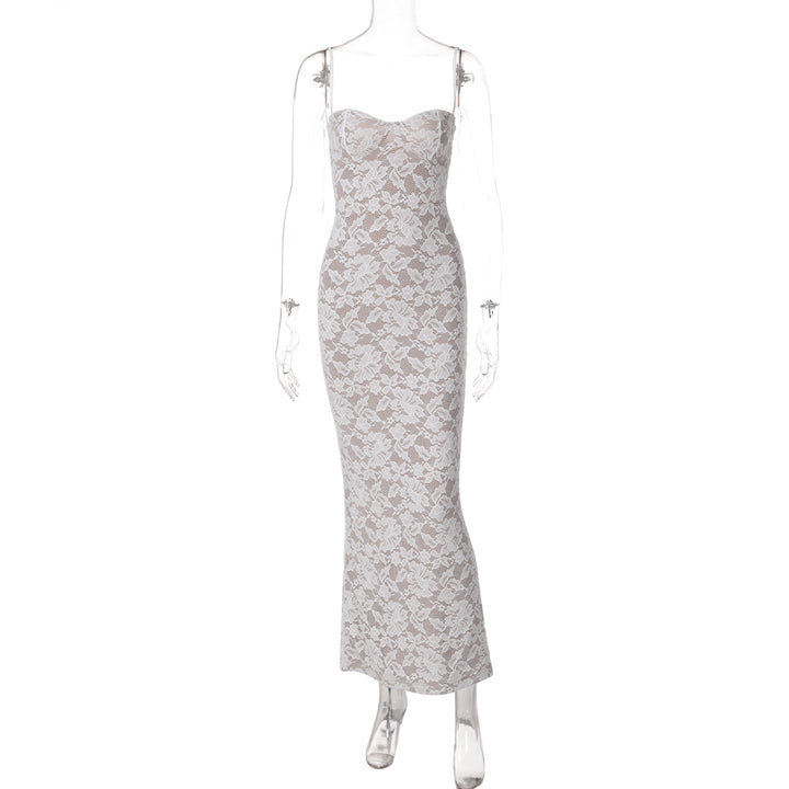 Damen Elegantes Spitzenkleid mit figurbetonter Silhouette und verstellbaren Spaghettiträgern Drune