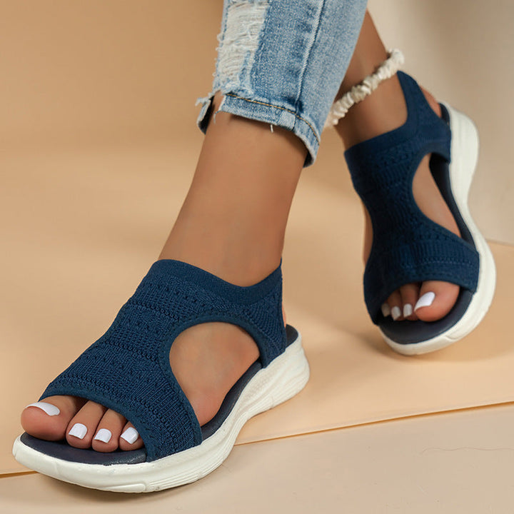 Damen Bequeme Offen-Toe-Sandalen mit elastischem Obermaterial und rutschfester Sohle Drune