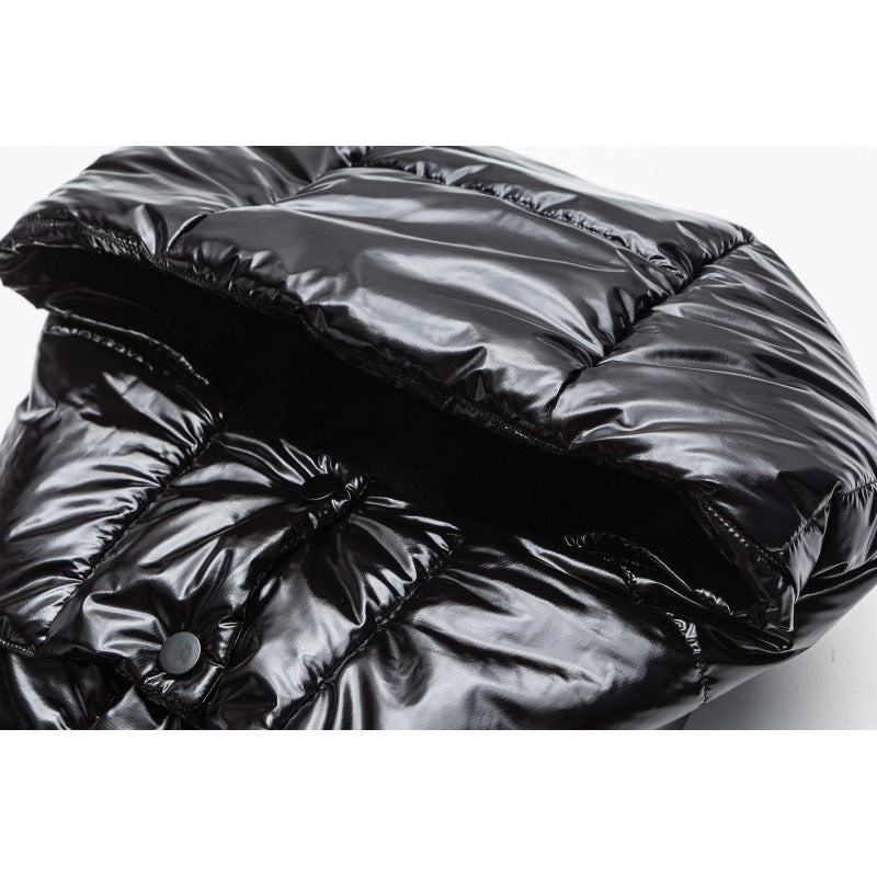Damen langer glänzender gesteppter Puffer-Mantel mit Kapuze, Utility-Taschen und Oversize-Silhouette Drune