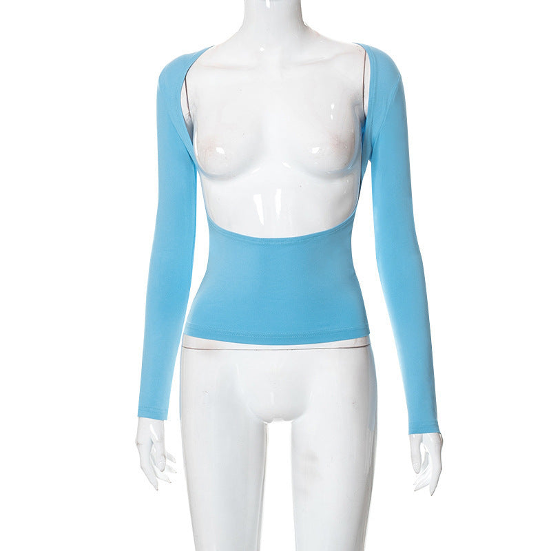 Damen figurbetontes Longsleeve-Oberteil mit offenem Rücken und elegantem Design Drune