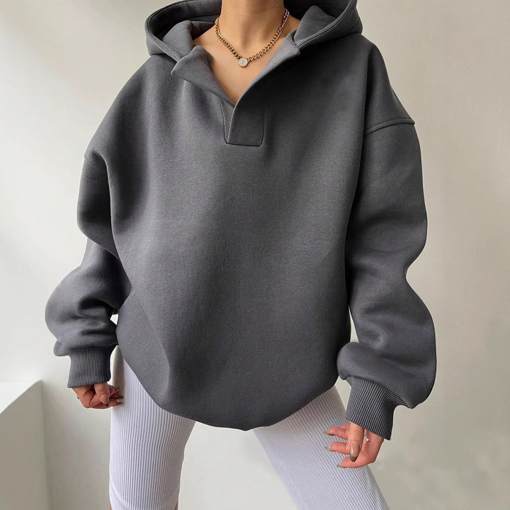 Damen Oversized Kapuzenpullover mit modischem Kragen und voluminösen Ärmeln Drune