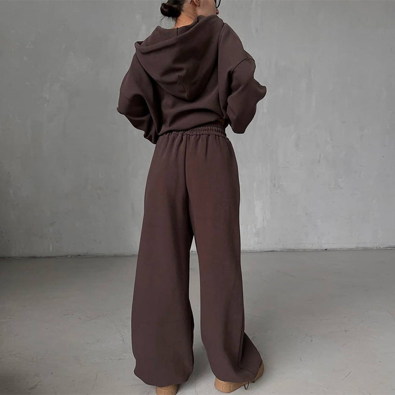 Damen Oversized Loungewear-Anzug mit cropped Hoodie und weitem Hosen Drune