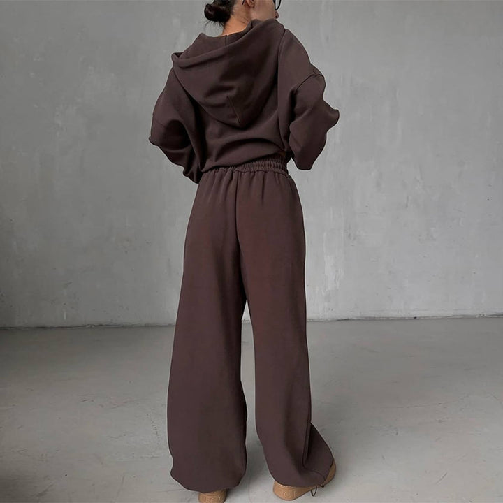 Damen Oversized Loungewear-Anzug mit cropped Hoodie und weitem Hosen Drune