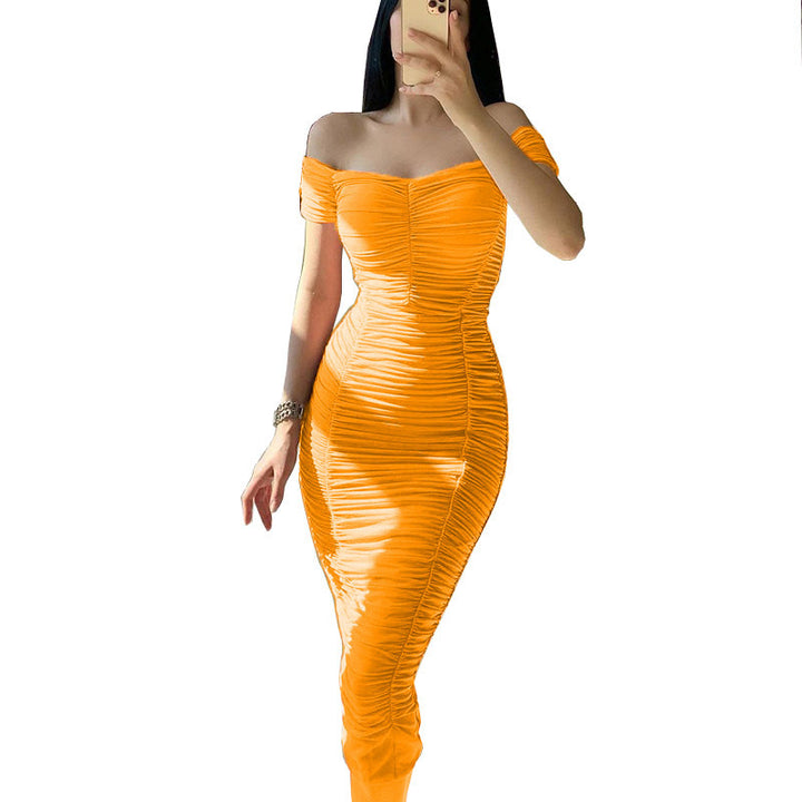 Damen Figurbetontes Wickelkleid mit Off-Shoulder Design und Raffung Drune