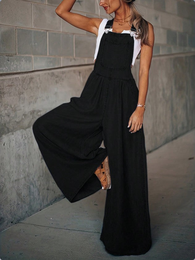 Damen weite Denim-Latzhose im Palazzo-Stil Drune