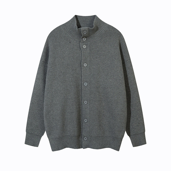 Unisex Oversize-Strickjacke mit Stehkragen und durchgehender Knopfleiste Drune
